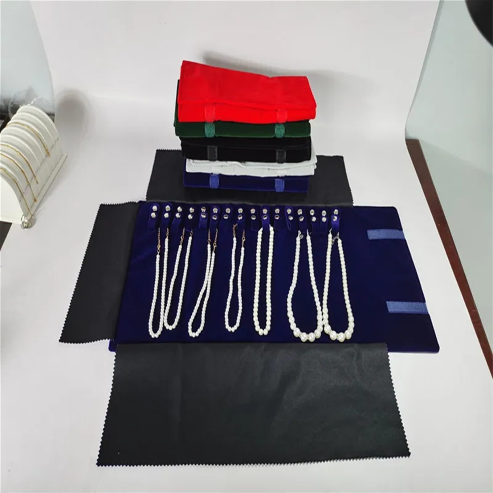 Schmuckrolle Samt Halskette Schmuck Lagerung Roll Tasche Reise Bequem Requisiten(Blue velvet)
