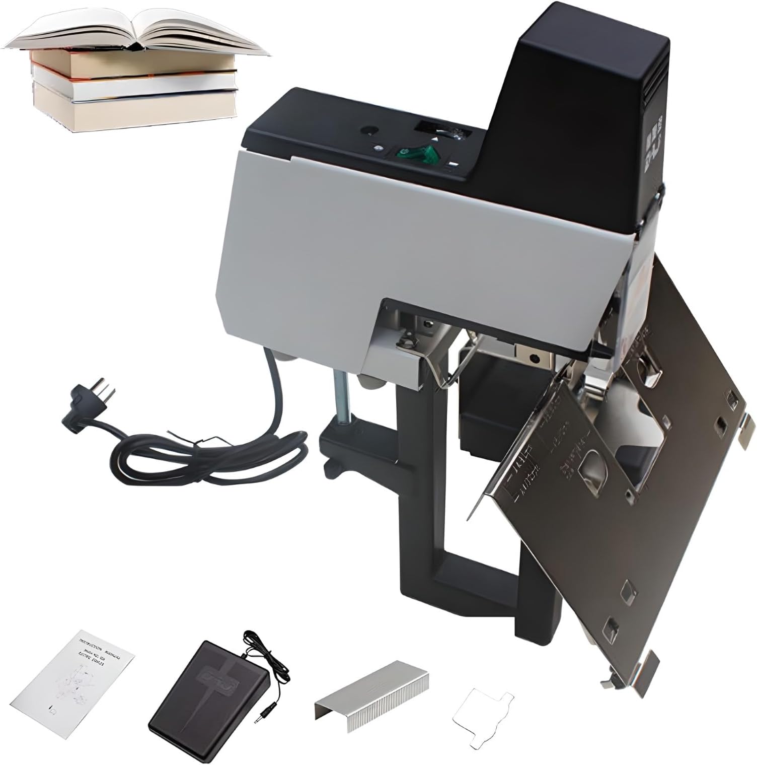 Electric Stapler, Automatic Rapid Heavy Duty Flat and Saddle 1-9 Levels of Intensity Adjustable Thickness 100Mm Book Binding Machine 2-40 Sheets for Office Book Binding