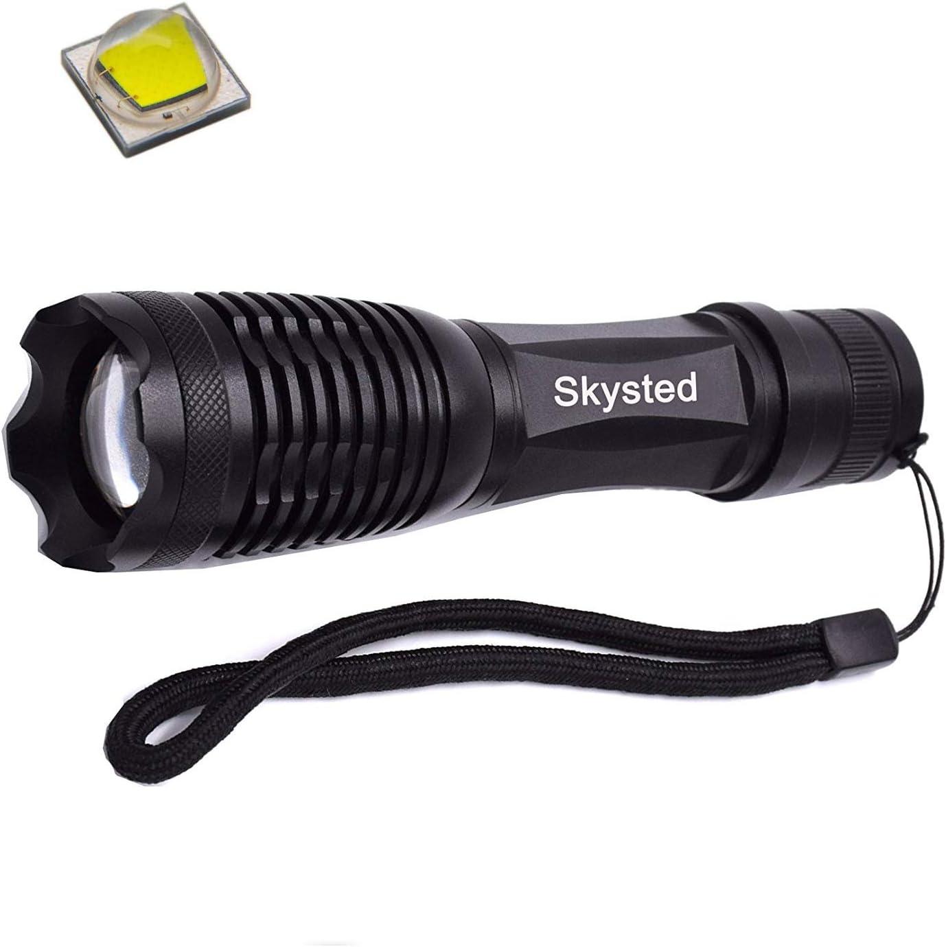 Skysted E6 Adjustable Focus Brightest Max 1200 Lumens Cree XM-L2 U2 U3 Bulb 1 Mode Portable Tactical Flashlight Zoomable Lens Water Resistant Handheld Torch for Camping Hiking Emergency