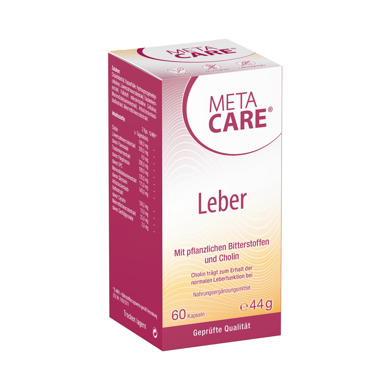 META CARE Leber – Mit bewährten Bitterstoffen aus Mariendistel (80% Silymarin), Artischocke und Löwenzahn & Cholin – Hochdosiert – Vegan – 60 Kapseln