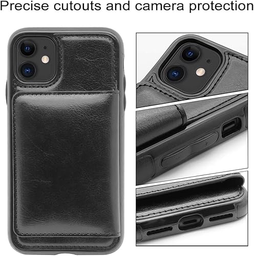Miniatura 4 de LakiBeibi Funda para iPhone 11 con tarjeteros, doble capa, ligera, delgada, de piel, tipo cartera, con tapa y cierre magnético, funda protectora