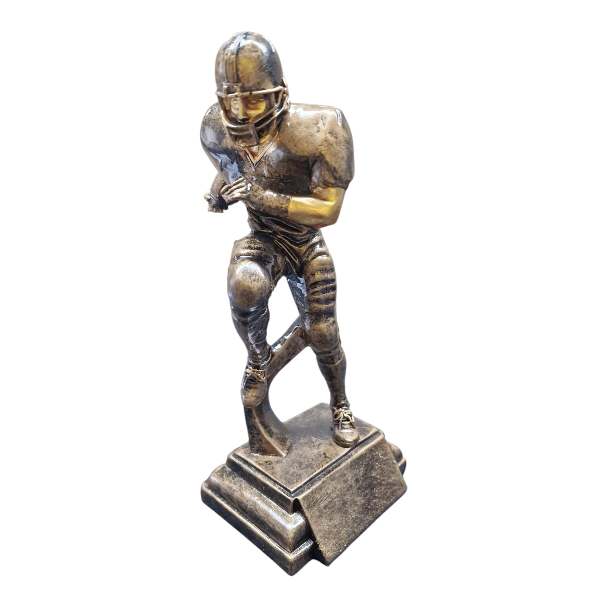 American Football Pokal 22 cm - Resin Trophäe mit Spielerfigur & Gravur | Antik-goldene Auszeichnung für Footballturniere, Teams und Ligen. Robuste Qualität mit Spieler in Action und Gravurschild