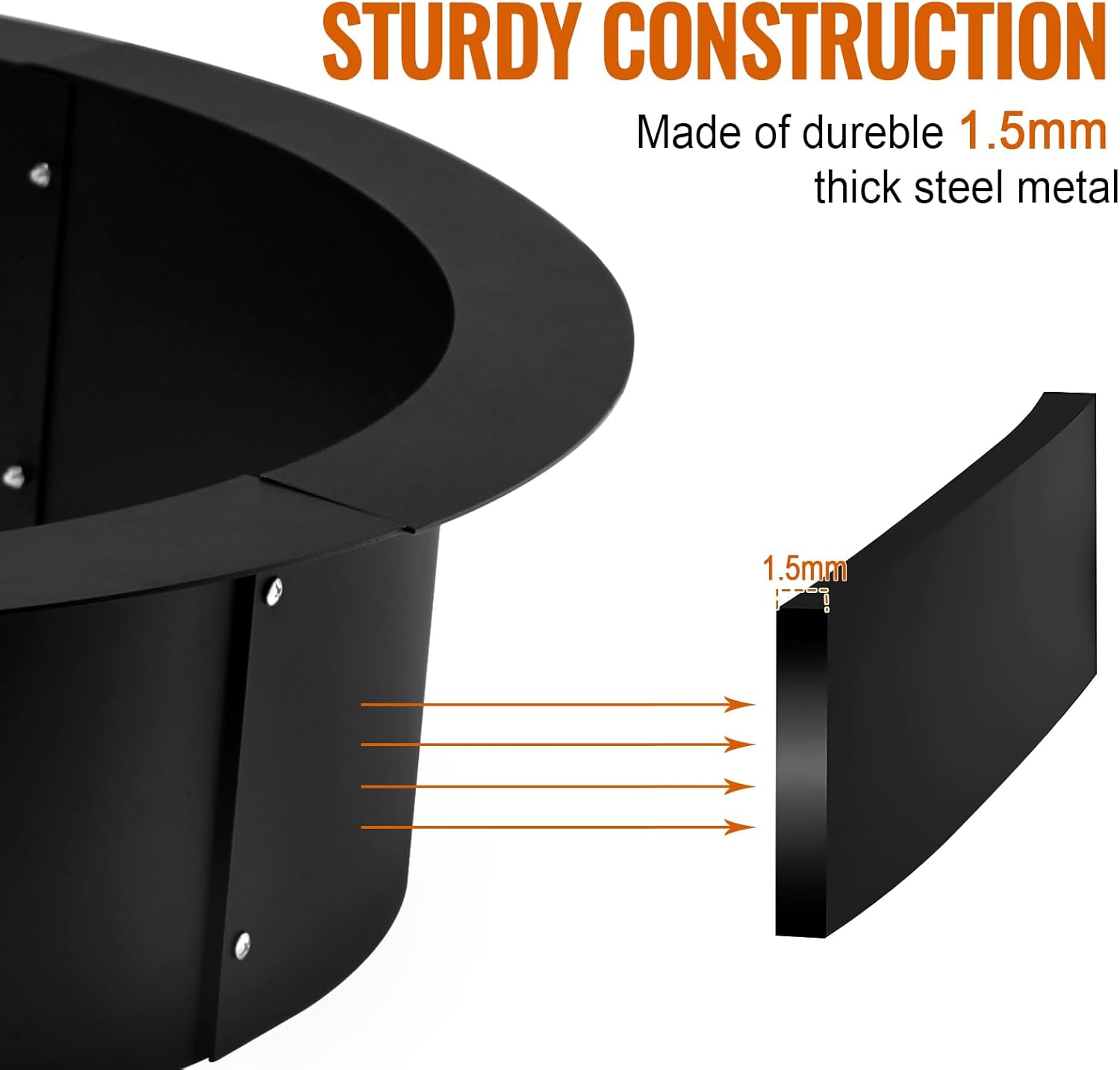 Fire Pit Ring, 45-Inch Round Steel Fire Pit Liner, Heavy Duty Solid Steel, Insert DIY Campfire Ring Above-Ground or In-Ground