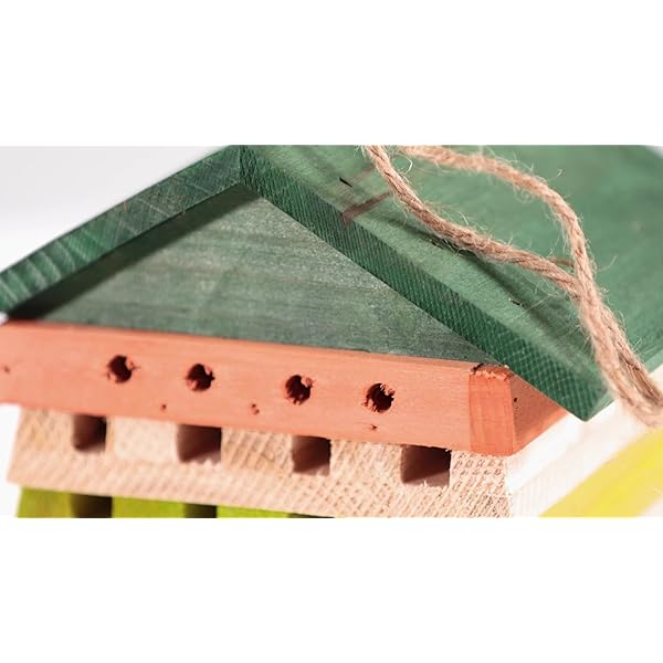 Relaxdays Insektenhotel, Wildbienen & Wespen, Nisthilfe m. Dach, Garten, Balkon, Bienenhotel HBT 19,5 x 18 x 14 cm, bunt – Bild 8
