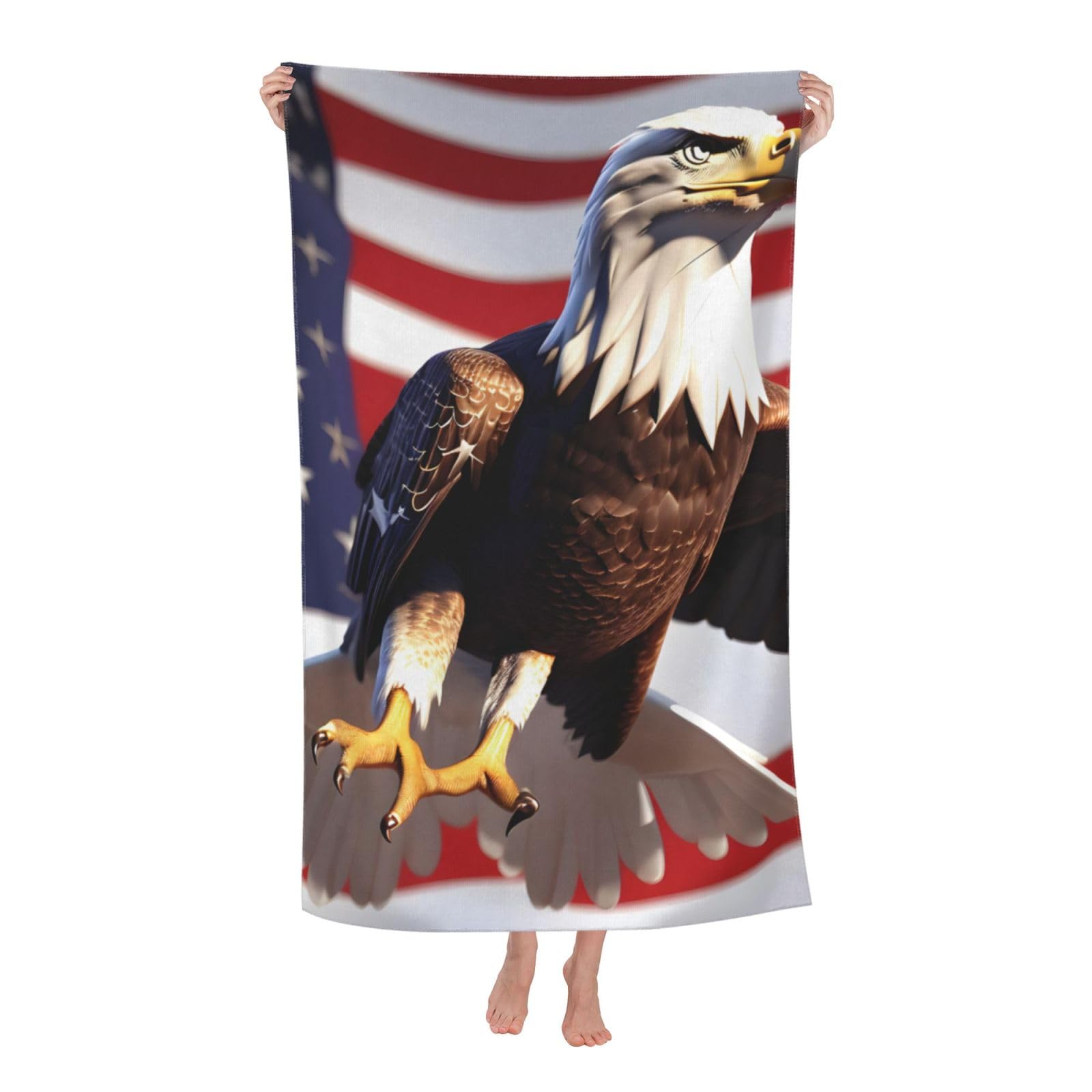 NImongt Bald Eagle With American Flag Print Oversized Adult Beach Towel For Travel Weekend Getaways Festivals Camping Trips