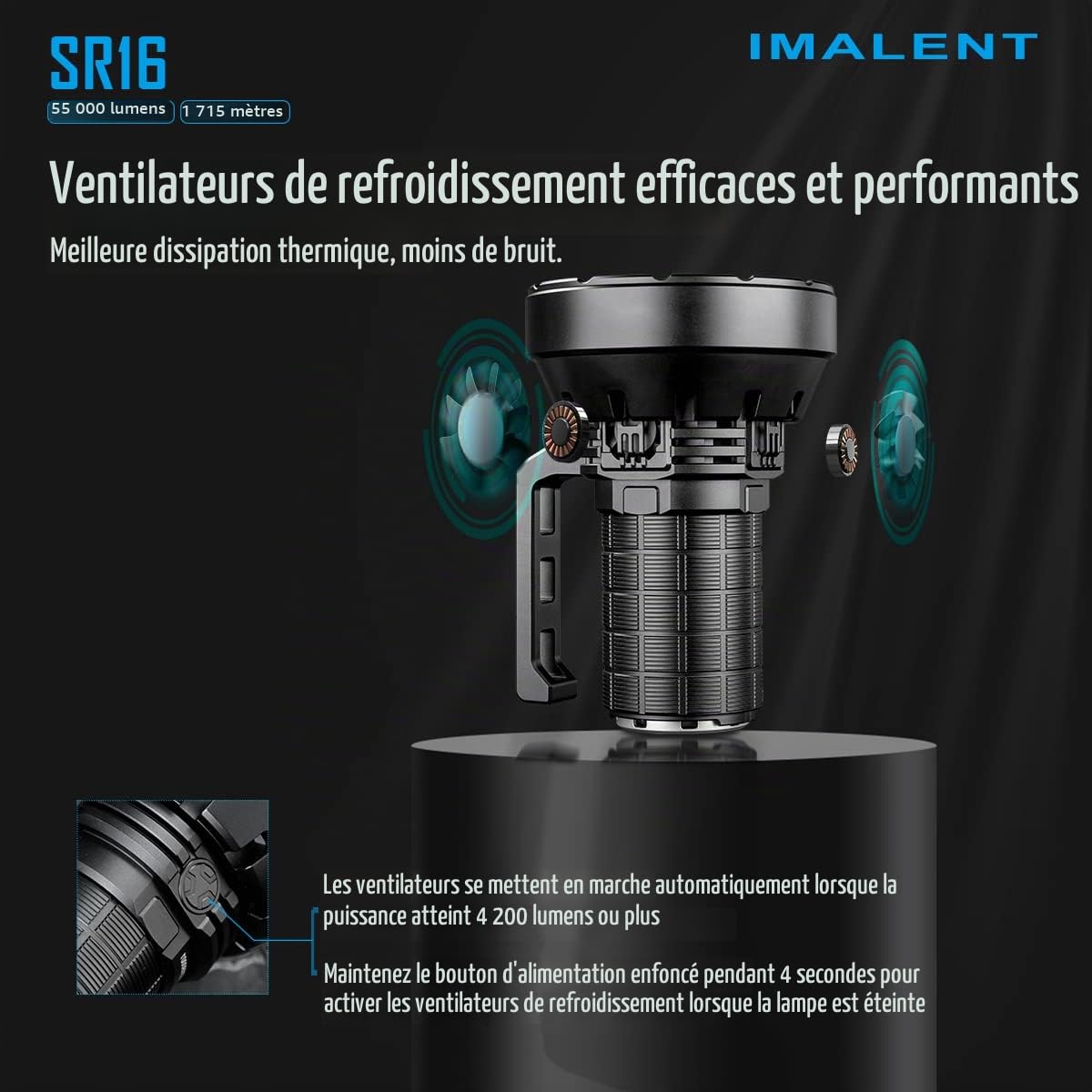 IMALENT SR16 Mini Lampe Torche Puissante Rechargeable 55 000lumens, Longue Portée de 1715m- Lampes LED 16 Ampoules CREE XHP50.3 - Poignée légère idéale pour la pêche, l'industrie et la police