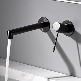IMEX - Grifo Lavabo Negro Empotrado | Grifo Empotrado Baño con Agua Fria y Caliente | Grifo Monomando Lavabo Pared con Ahorro de Agua | Serie Line | Color Negro Mate