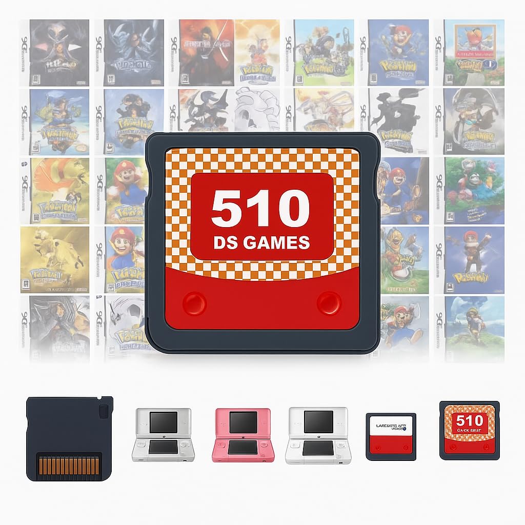 ZHAOX 510 DS Super Combo Cartridge for DS, NDS, NDSL, NDSi, 3DS XL – 510+ Games All-in-One Retro Handheld Game Card