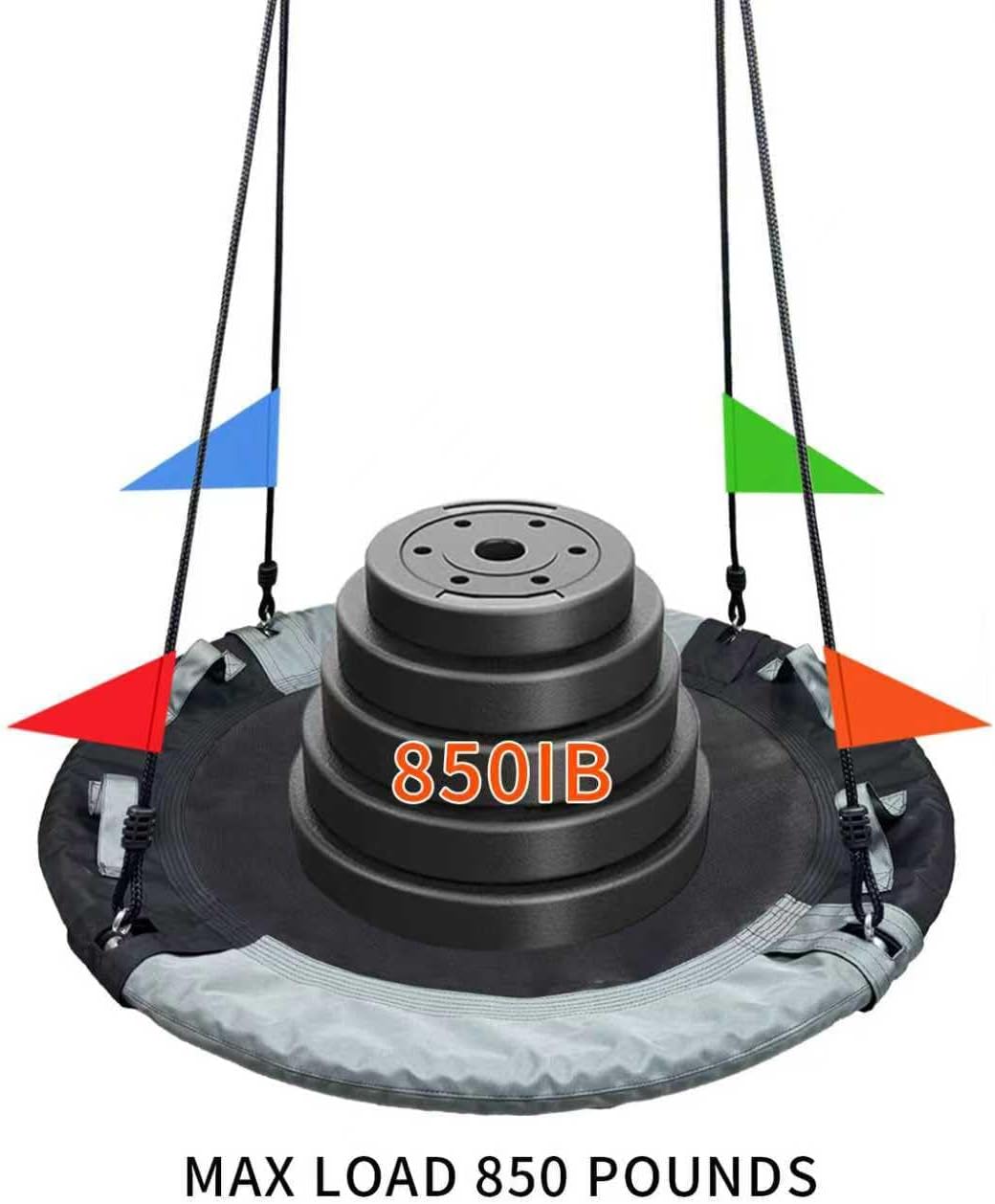 43 Inch Tree Swing ，Spider Web Tree Swing,800Lb Weight Capacity,900D Oxford Waterproof with Handles, with 71" Adjustable Hanging Straps，for Backyard,Gifts for Kids， Playground (Black-Grey（43in）)