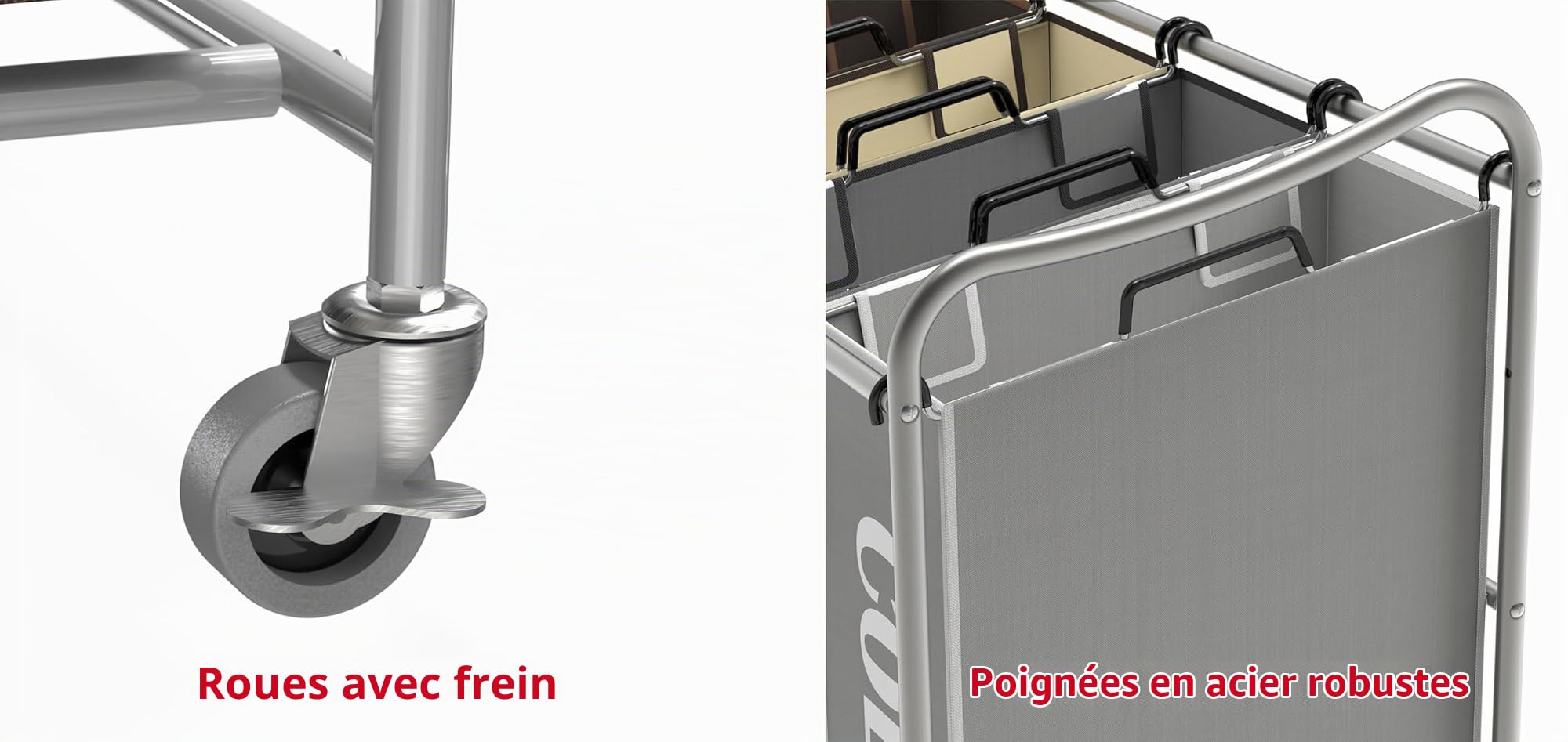 Simple Houseware Chariot à roulettes Robuste pour trieur de Linge, 4 Sacs, Argent/Sacs Assortis