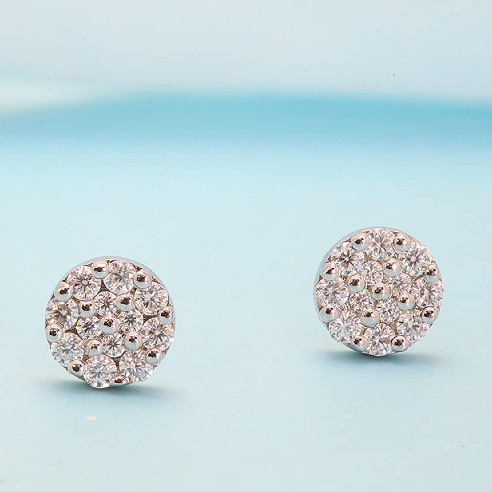 Epinki Orecchini Originali, Orecchini Donna Oro Bianco 18K Elegante Moissanite Bianco Rotonda Gioielli