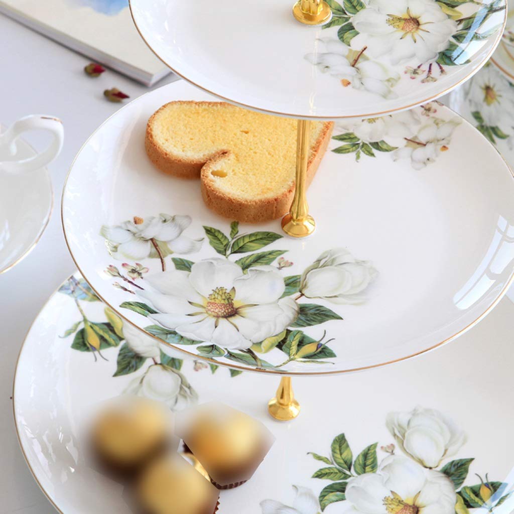Soporte para Tartas,Estante De Postre De Cerámica De Flores Pintadas A Mano Creativas Europeas, Rejilla para Bandejas De Frutos Secos De 3 Capas En El Escritorio De La Sala De Estar