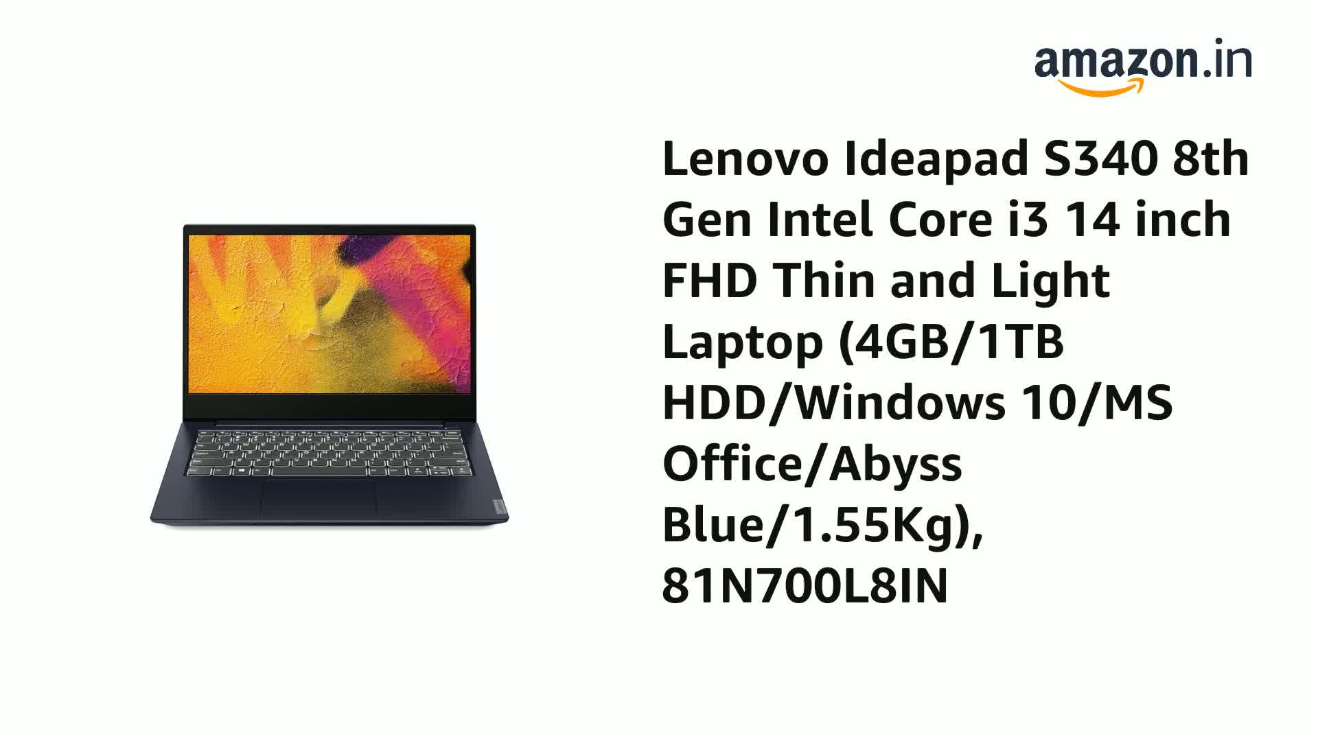 Lenovo Ideapad S340 8th Gen Intel Core i3 14 inch FHD Thin and