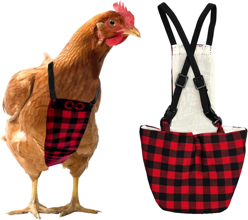 Chicken Diapers Duck Diaper Diaperalls for Hens, Roosters, Ducks, Ducklings - Reusable, Adjustable by Uni Infinity (Red Black Plaid, Chicken Large, 1, Count)