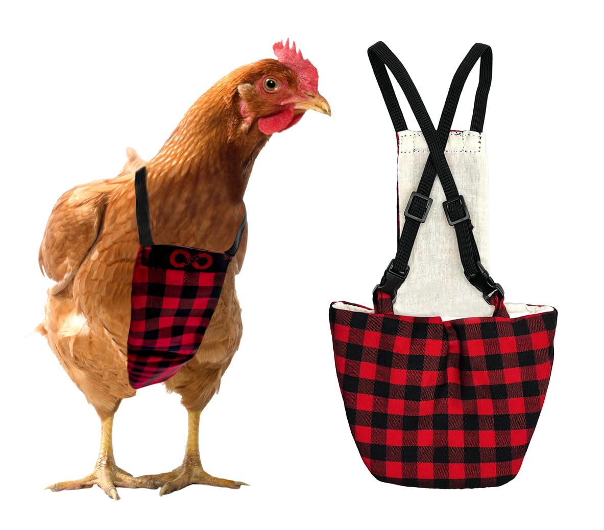 Chicken Diapers Duck Diaper Diaperalls for Hens, Roosters, Ducks, Ducklings - Reusable, Adjustable by Uni Infinity (Red Black Plaid, Chicken Large, 1, Count)