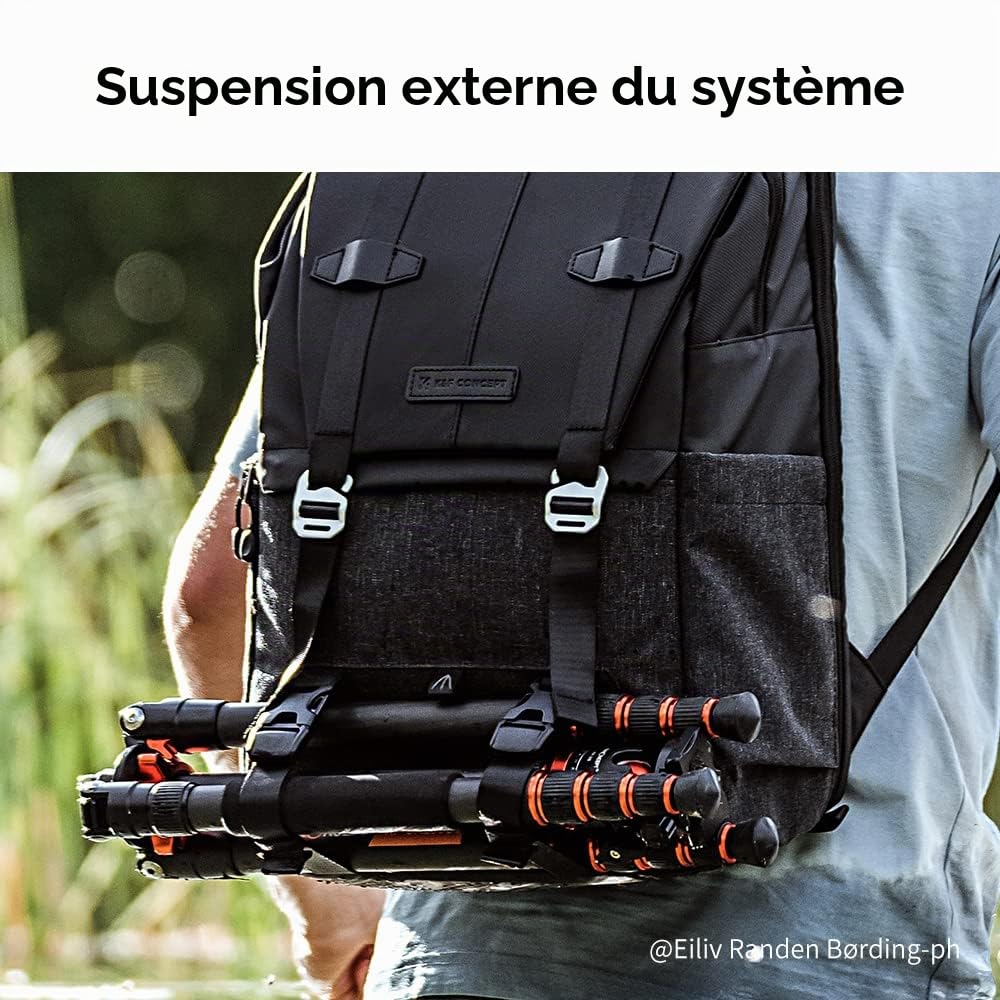 K&F CONCEPT Sac à Dos pour Appareil Photo, Sac Appareil Photo Reflex Grande Capacité résistant à l’eau avec Housse de Pluie pour DSLR Canon Nikon Sony Olympus DJI Drone Portable 15.6''