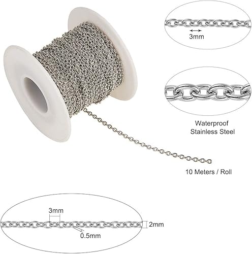 Miniatura 2 de DanLingJewelry Cadena de cable sin soldadura de acero inoxidable 304 de 30 pies a granel para collares, accesorios de joyería, fabricación de