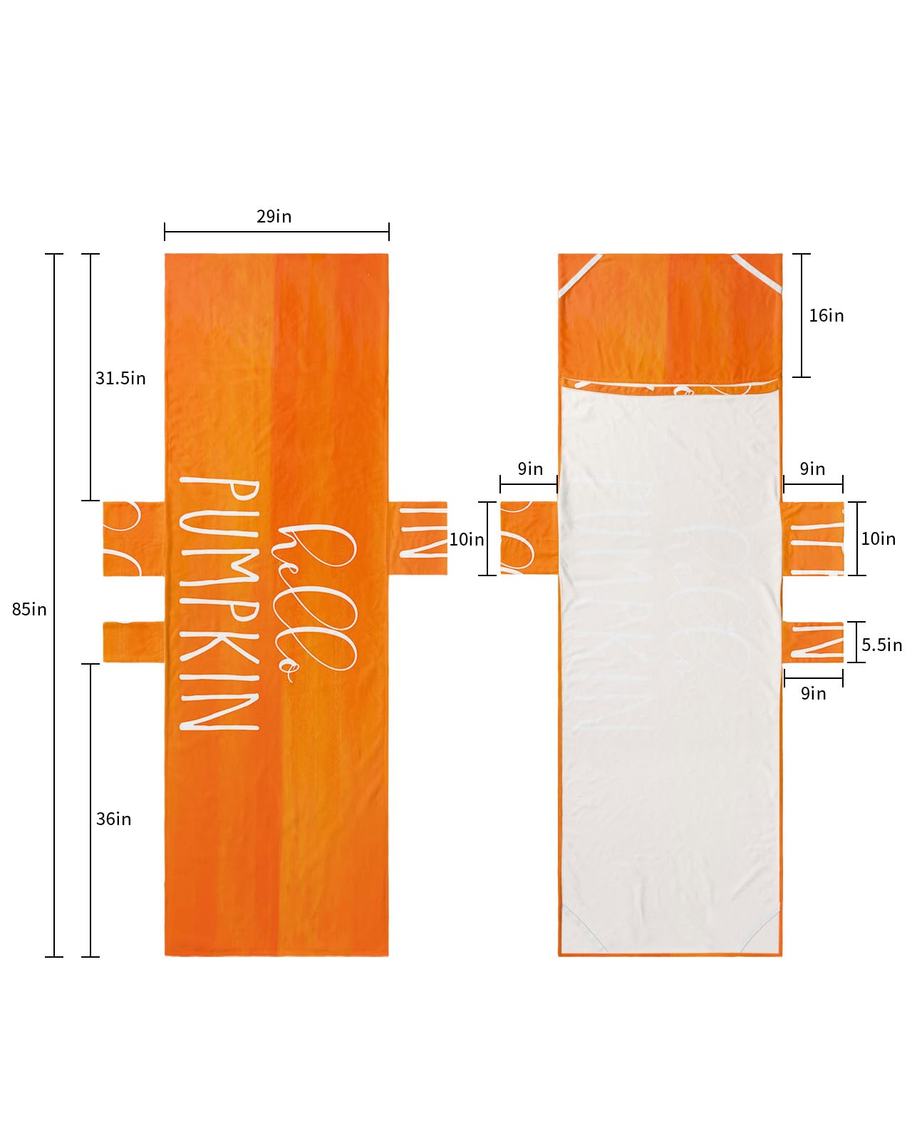 Hello Pumpkins Beach Lounge Chair Towel Cover, Soft Chaise Lounge Towel with Side Pockets Patio Pool Chairs Cover for Beach/Pool Sunbathing 29x85 Thanksgiving Watercolor Orange Ombre