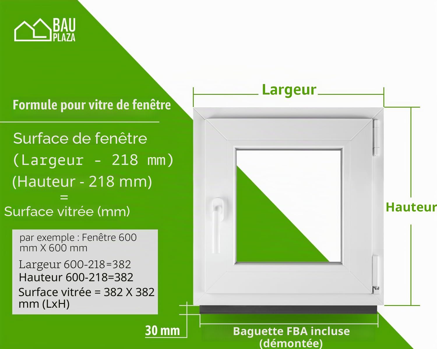 Fenêtre en PVC blanc double vitrage 4/24/4 LxH 80 x 80 cm d'ouverture Droite Toutes les tailles 800 x 800 mm Oscillo-battant 1 vantail - BauPlaza