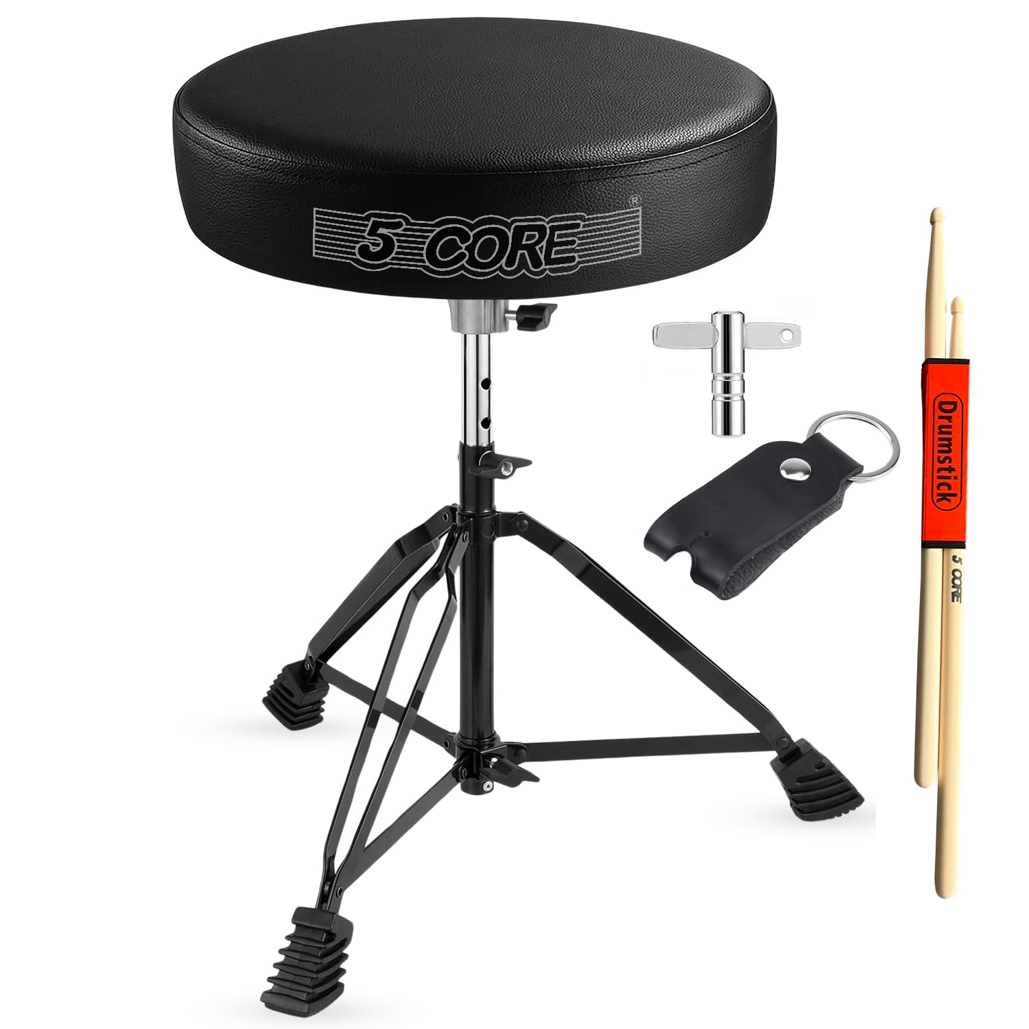 5 CORE Drum Throne Padded Guitar Stool Height Adjustable Music Chair for Adults and Kids w Anti Slip Rubber Feet - DS BLKCH BLK