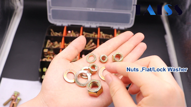 Image of Taiss Grade 8.8 Bolts and Nuts Assortment Kit,1 /4-20,5 /16-18,3 /8-16,1 /2-13 Heavy Duty SAE Hex Bolts and Nuts & Flat /Lock Washer Kit,Carbon Steel Zinc Plated,with Handheld Box 618PCS