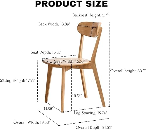 Miniatura 3 de Juego de 2 sillas de comedor de madera de roble de mediados de siglo, sillas de cocina 100% madera maciza con bordes redondeados y respaldo curvado,