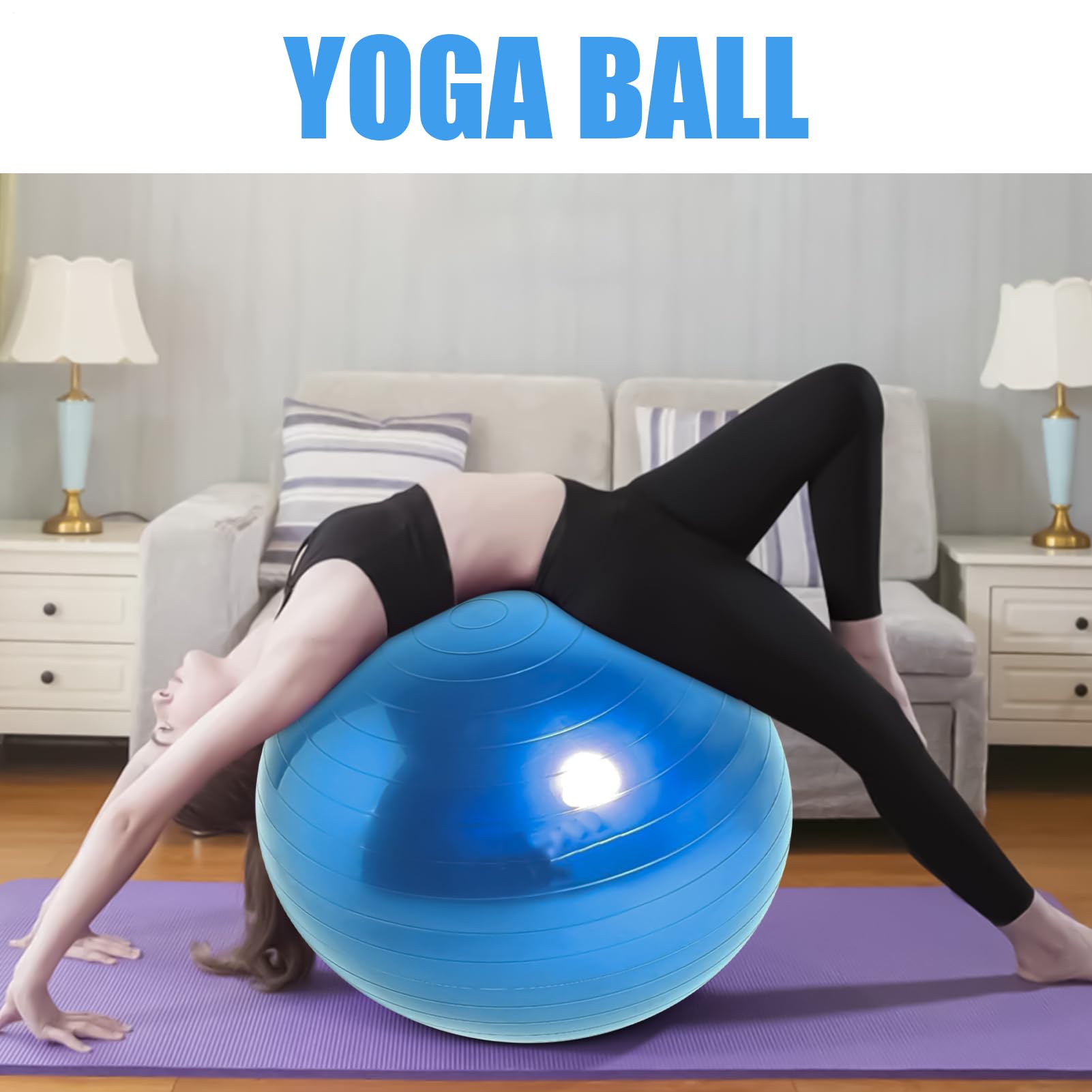 Palla da yoga, palla per esercizi, attrezzatura per il fitness, design anti-scoppio, include pompa, ampia idoneità, supporto sicuro per rotolare, 65 cm, allenamento a casa, equilibrio per pilates