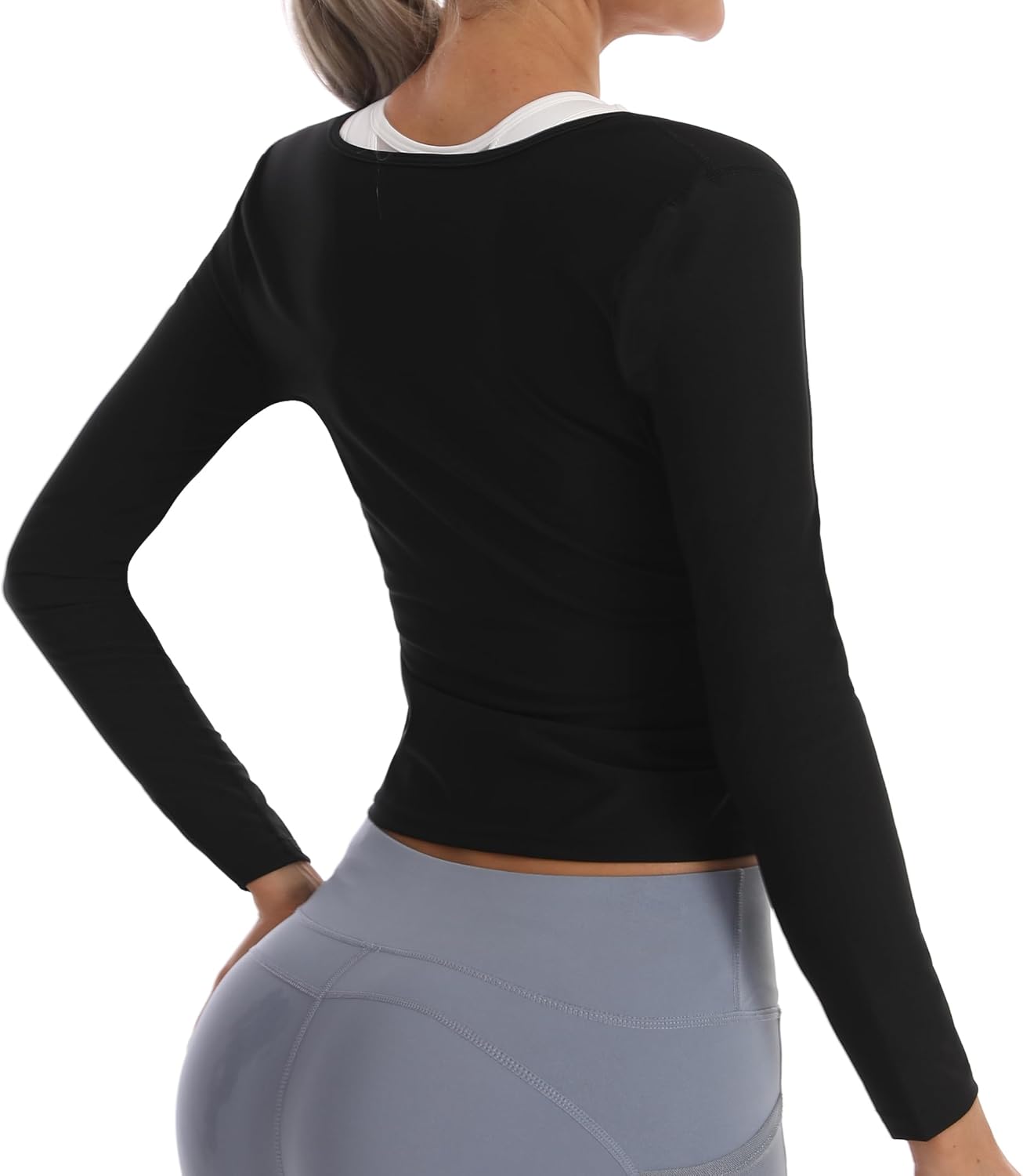 Sauna Suit Waist Trainer for Women, Sweat Sauna Shirt Zipper Long Sleeve Waist Trimmer Body Shaper Fitness Top - Image 2