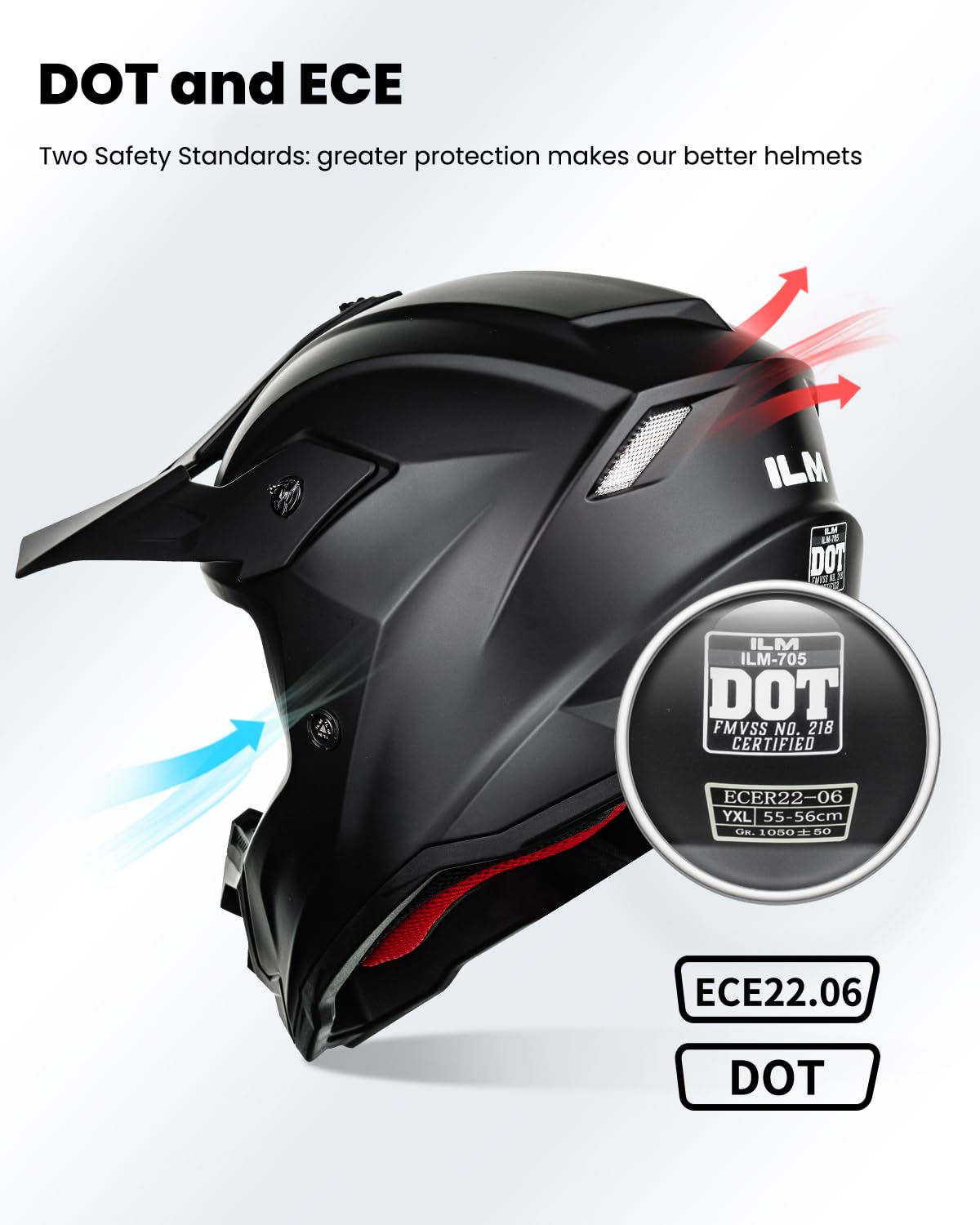 ILM Casco para Moto Niños y Niñas-Casco de Motocross con Gafas Guantes Máscara ATV Off Road Go Kart Dot ECE Modelo Z705