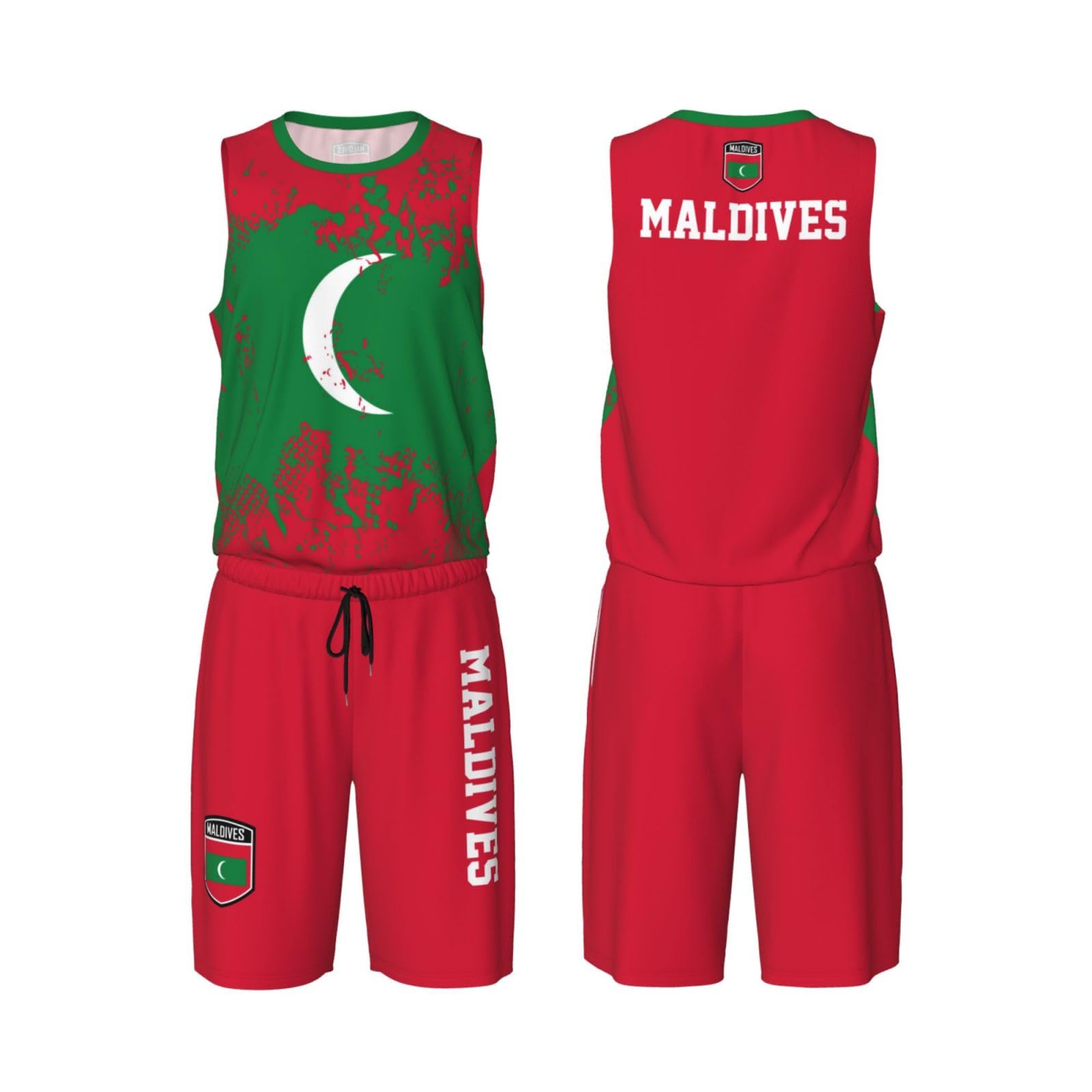 Maldives Flag Grain (1) Basketball Jersey Uniform Suit for Men Women Adults Training Athletic Set