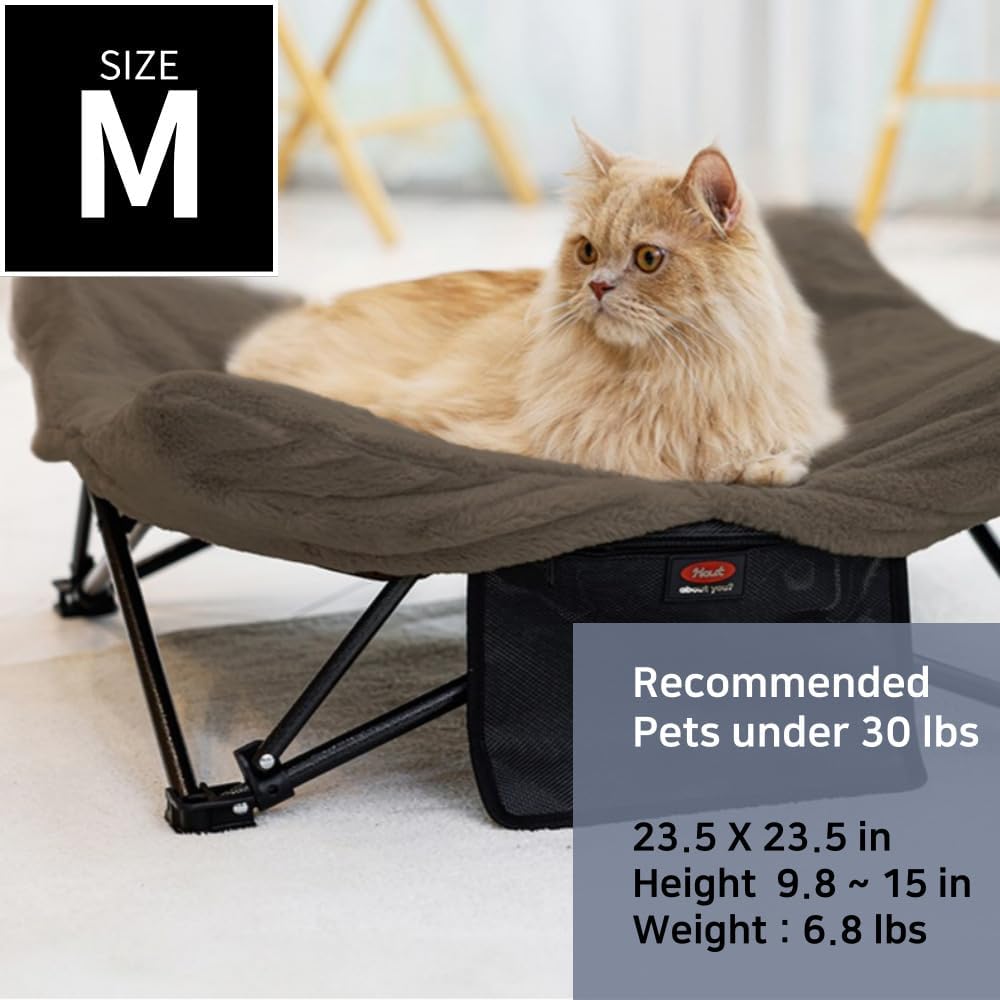 Two Height Foldable Dog Cot, Elevated Camping Bed for Medium Large Dogs (Beige, Medium)