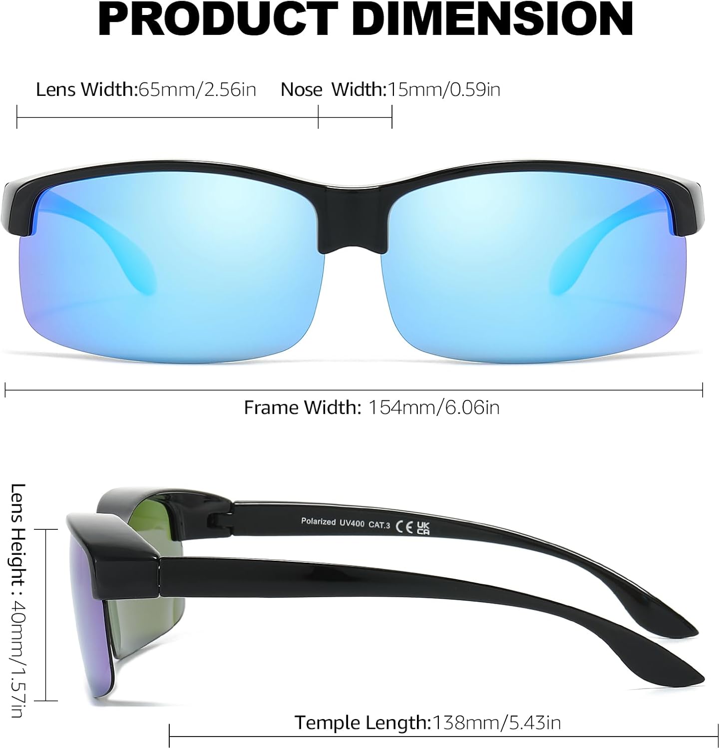 Trysee® Polarized Fit Over Glasses Sunglasses for Men Women with Semi Rimless Frame & UV Protection Lenses TS1218M thumbnail