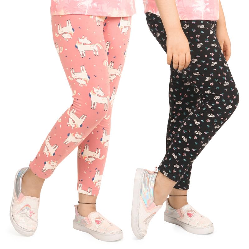 Image of ARIEL Cotton Printed Non-Transparent Regular Fit Ankle Length Leggings for Girls