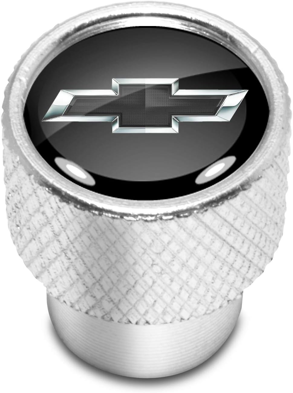 iPick Image for Chevrolet Black Logo in Black on Shining Silver Easy-Grip Aluminum Tire Valve Stem Caps - Official Licensed