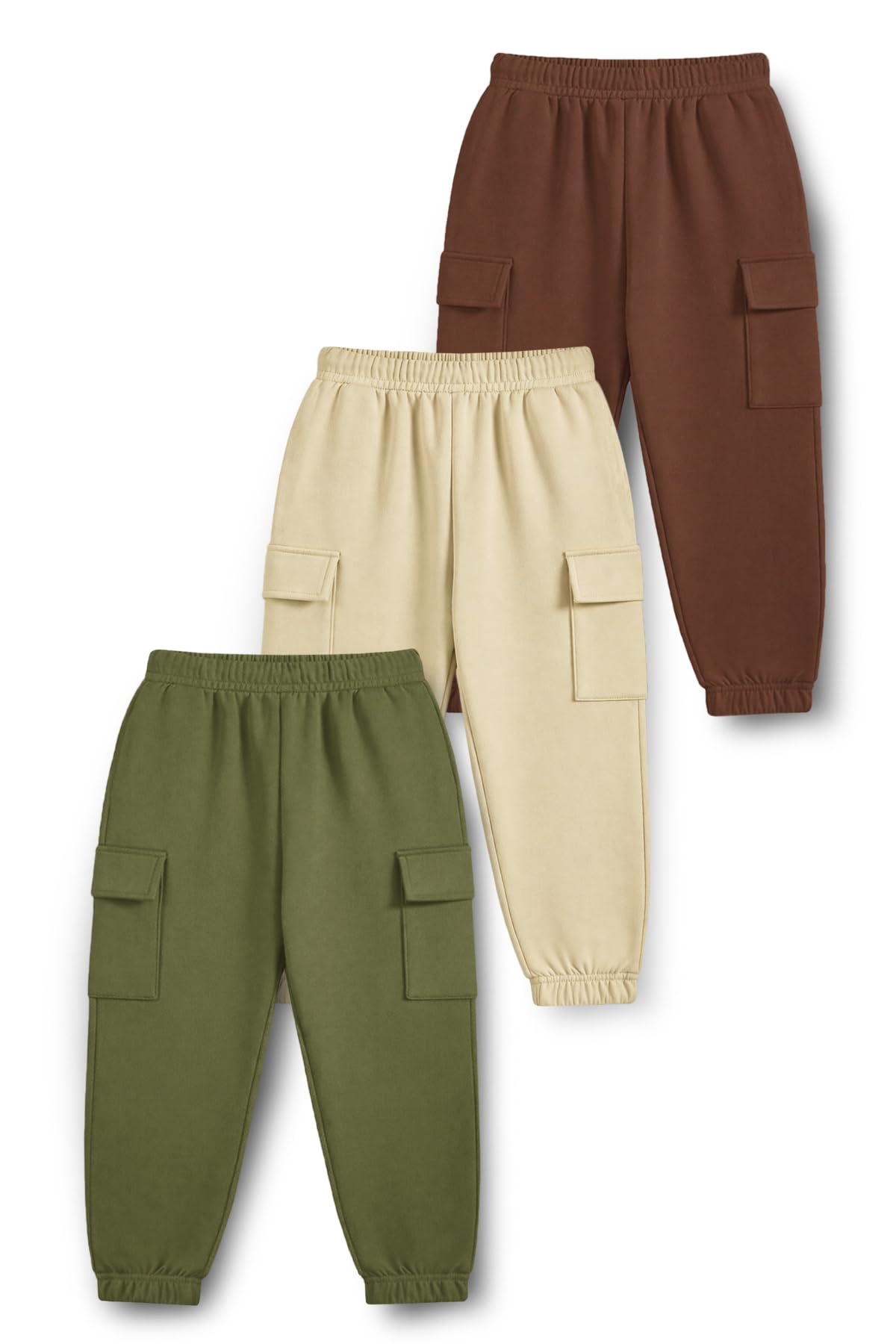 Trampoline Boys Pack of 3 Cargo Joggers | Kids Solid Track Pants with Cargo Pockets | Soft Cotton Blend Elastic Waist Casual Jogger Pants for Boys Combo Pack-image-15