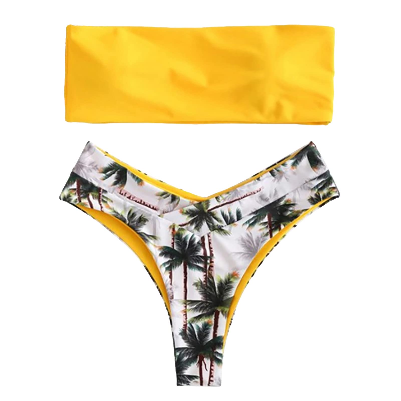 Ensemble de Bikini Bandeau pour Femme Maillot de Bain Deux Pièces Rembourré Maillots de Bain Maillot de Bain Bikini Maillots de Bain(L-Jaune)