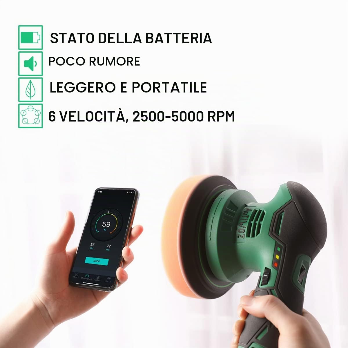 AUTIWOZ Lucidatrice Batteria,Lucidatrice per Auto,1 Batteria,Lucidatrice eccentrica,Lucidatrice Orbita Casuale 8mm,Smerigliatrice Angolare Batteria per Auto,Barche,Mobili