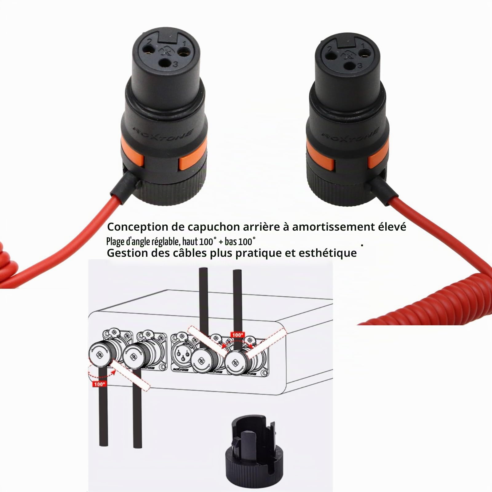 Câble audio XLR angle droit 3 broches mâle/femelle Sony FX3/FX9, Canon microphone, enregistreur, mixeur, appareils sonores Zoom Zaxcom, profil bas, bobine tressée