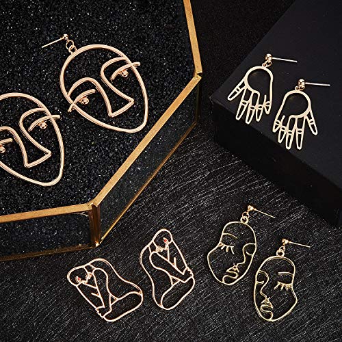 20 Pair Human Face Abstract Design Earrings Face Hand Earrings Hollow Hand Shaped Geometric Earrings4