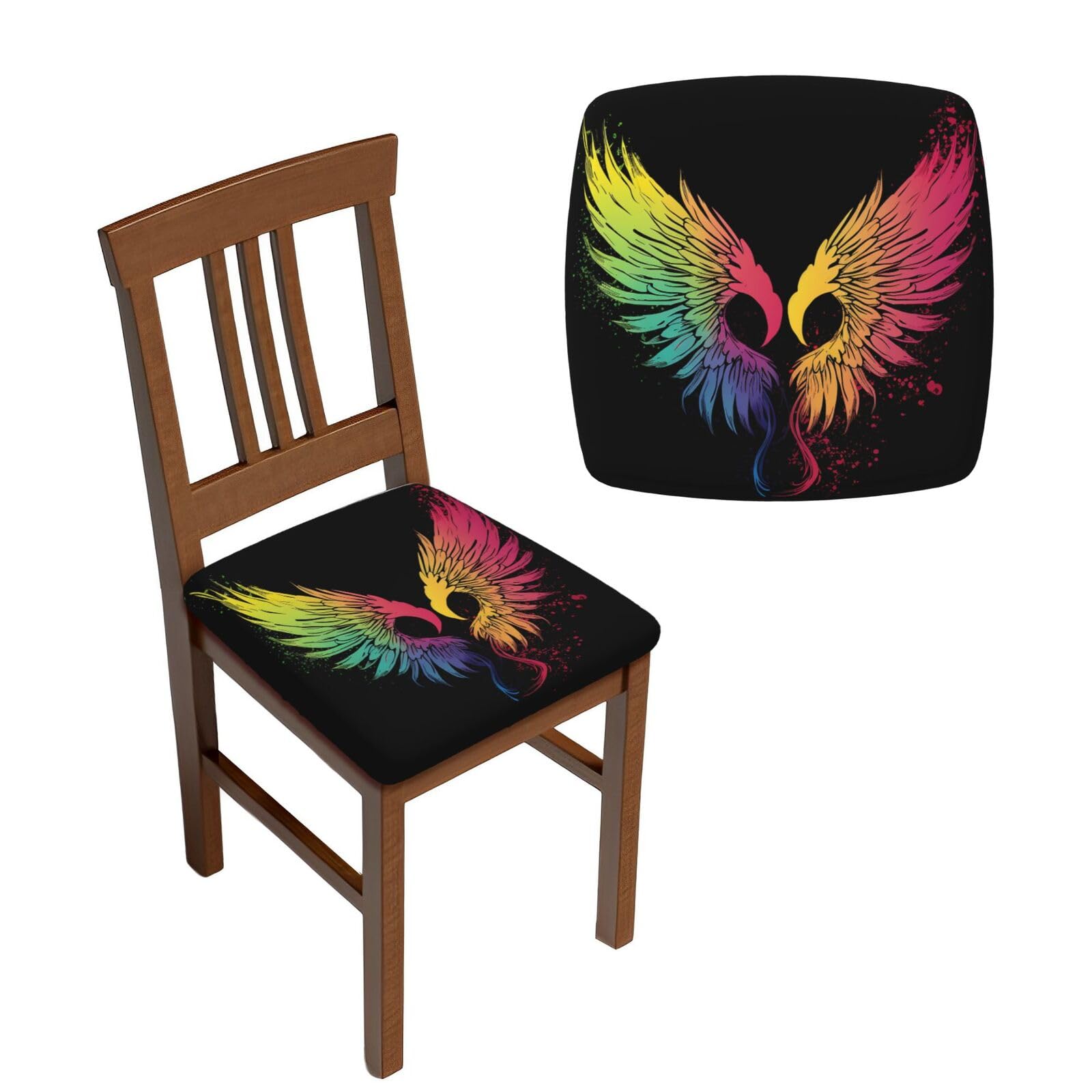 Housse de chaise de cuisine colorée et amovible avec motif ailes d'amour stretch lot de 6