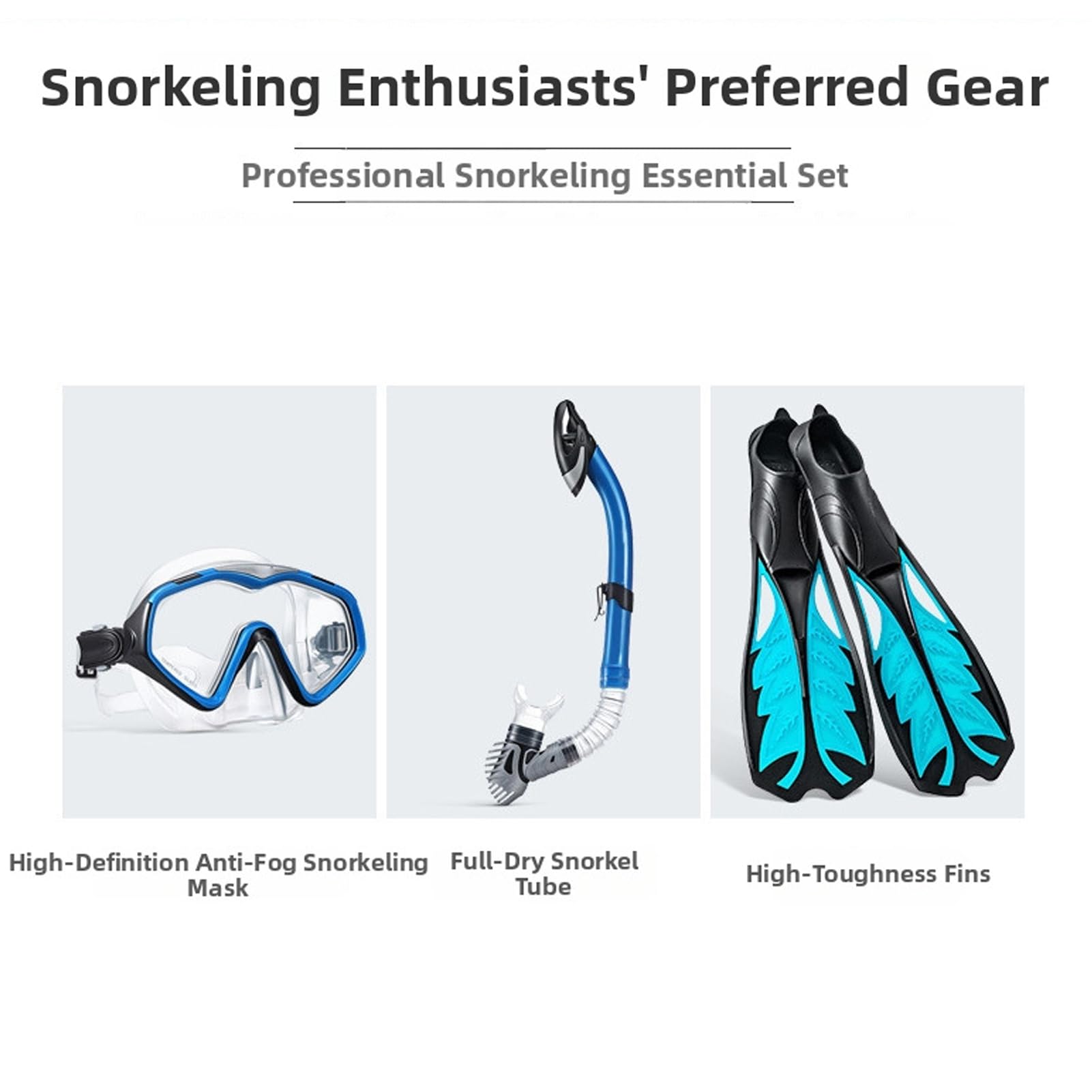 VGEBY Equipo de Buceo, Equipo de Snorkel Profesional, Juego de Snorkel para Adultos con Máscara a Prueba de Fugas, Aletas Ajustables con Parte Superior Seca para Exploración