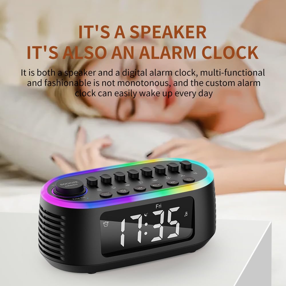 Altavoz Bluetooth de máquina de ruido blanco, reloj despertador digital, temporizador de sueño con pantalla LED, luz nocturna RGB, máquina de sonido natural relajante para dormir, para bebés, niños,