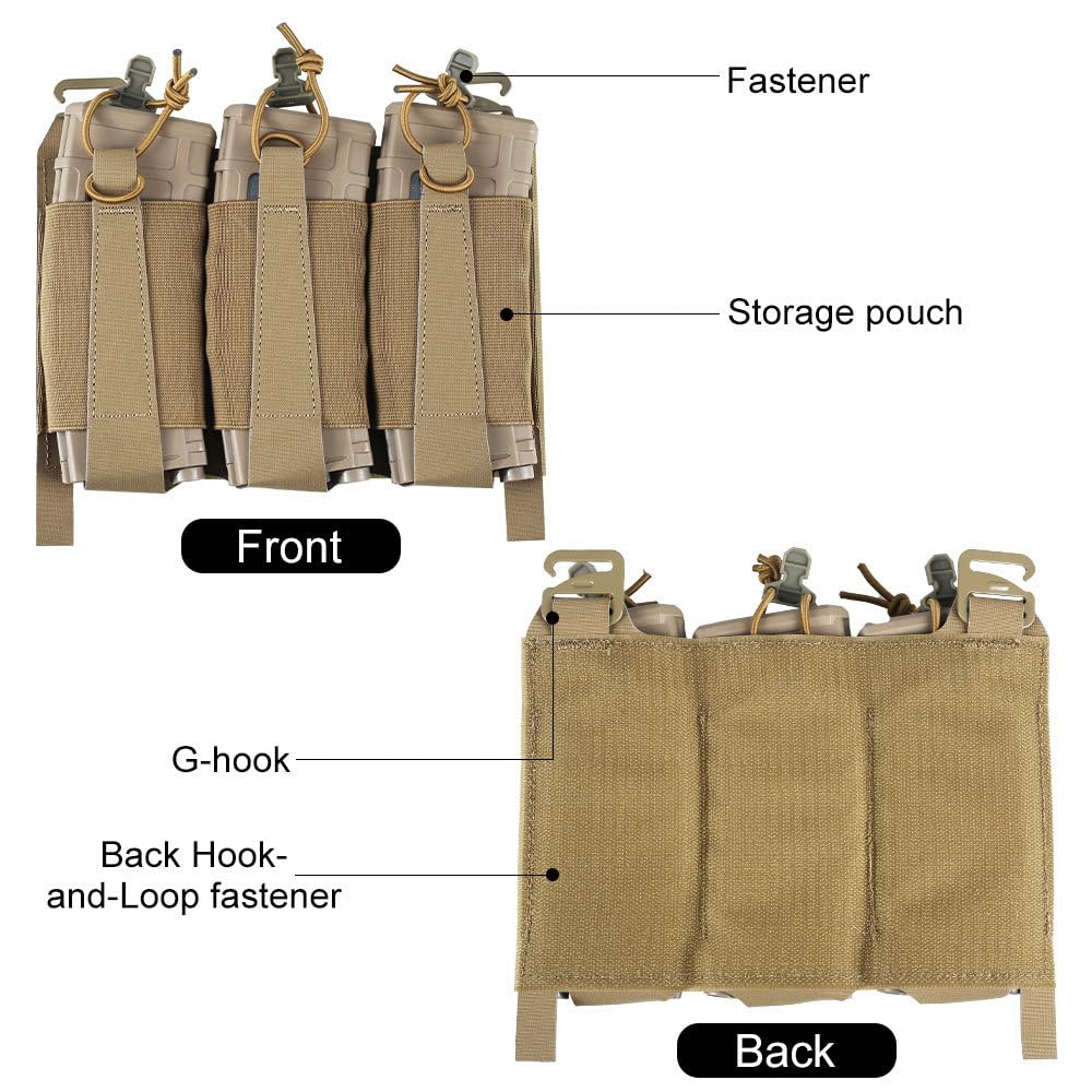 Rabuu Pochete MOLLE Exterieur 5.56 - Triple Porte-chargeur - Nylon Léger 25x13 Cm - Drainant - Pour Jeux Tactiques