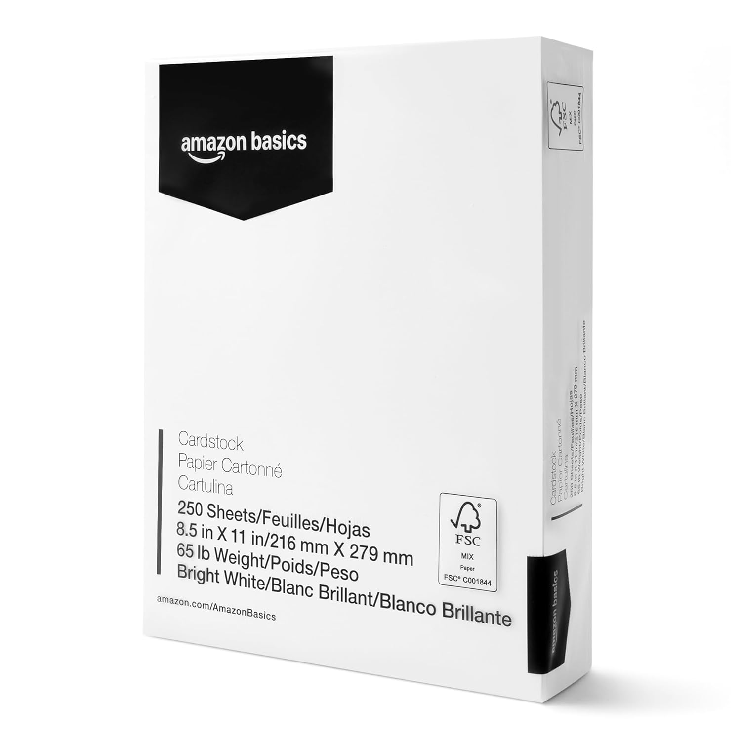 Amazon Basics Cardstock Paper, 8.5" x 11", 65 lb/176 gsm, 96 Bright, White, 250 Sheets