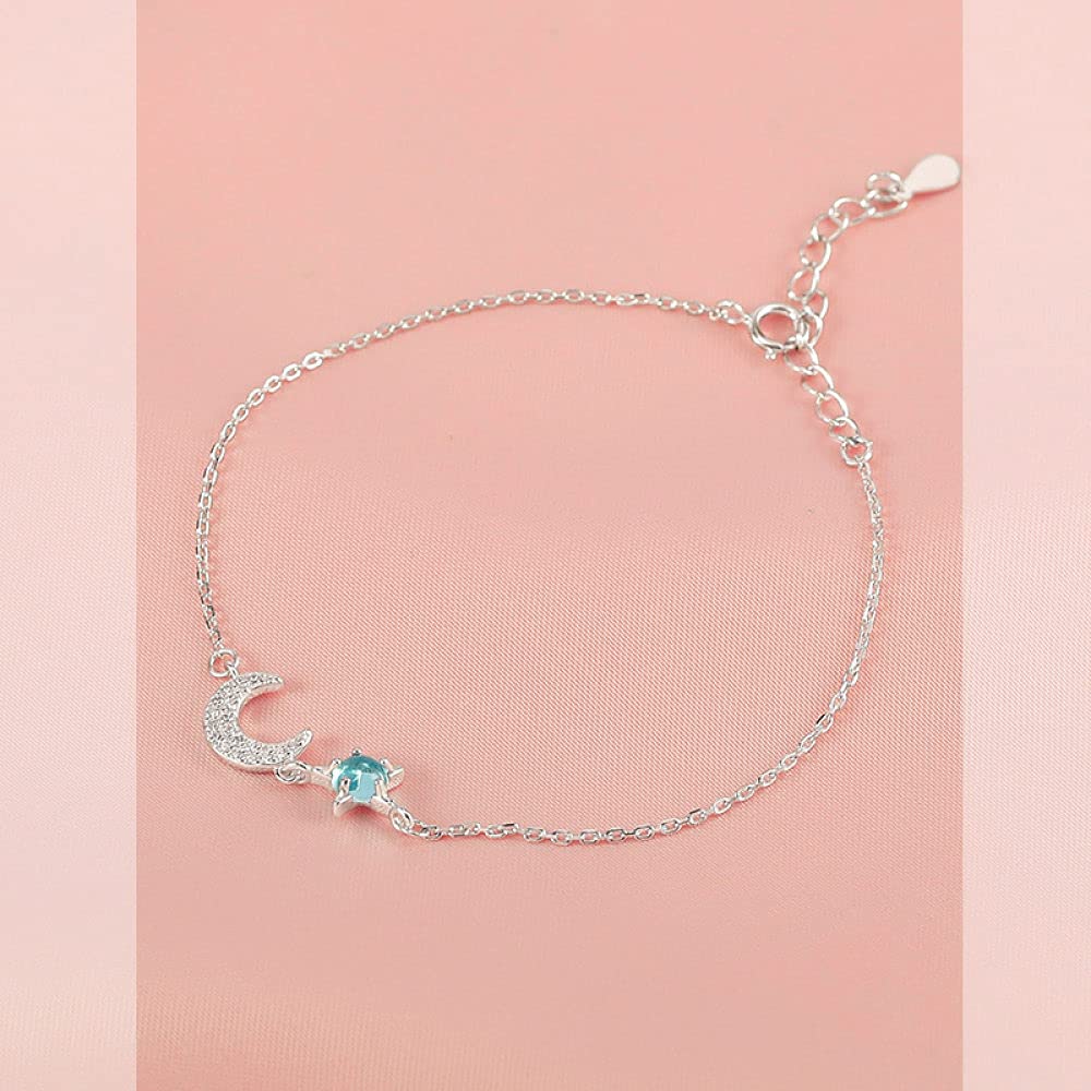 Braccialetti a catena con polsino in argento sterling alla moda, Bracciale in argento sterling 925 da donna Bracciale con stelle di luna regolabili Bracciale moda da donna Gioielli in argento sterling