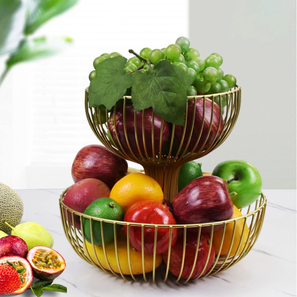 Organizador de Almacenamiento de Frutas y Verduras, Moderno Soporte de Cesta de Frutas de Metal de 2 Niveles - Almacenamiento Grande para encimera de Cocina para Frutas, Verduras y Bocadillo