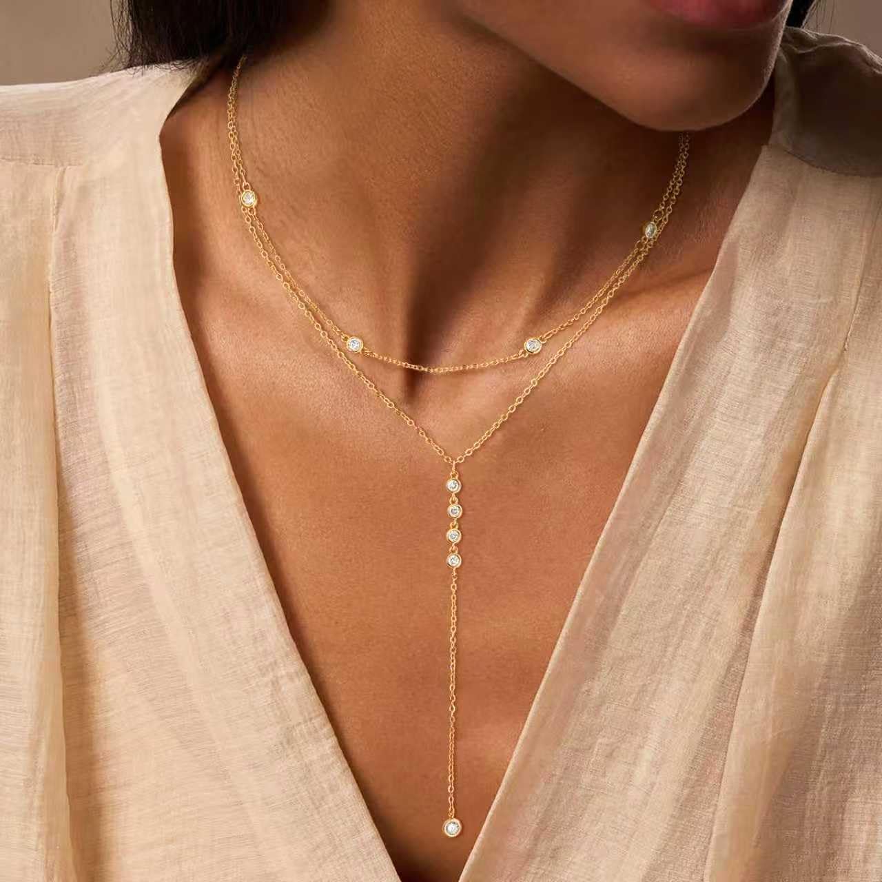 Lariat Necklace for Women, Dainty Long Necklaces, 14k Gold/Silver Plated Y-Shaped Drop Chain Necklace, Simple Layered Necklaces, Trendy Jewelry Valentines Day Gifts for Her - Image 5