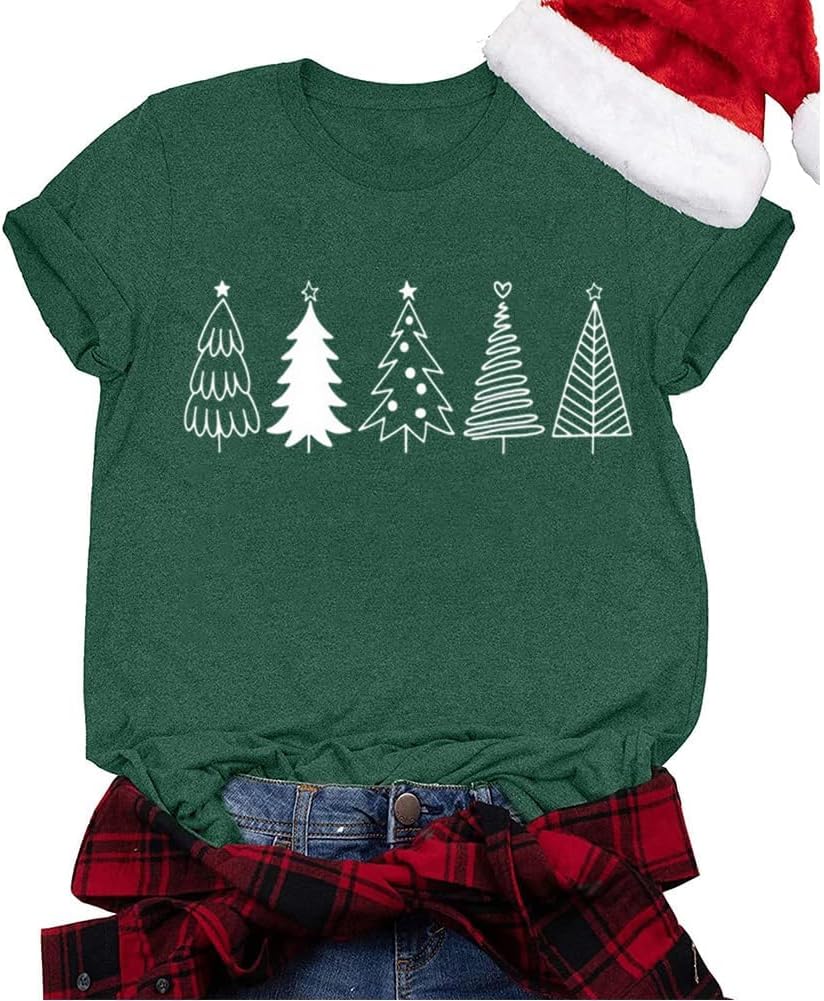 YIUIEREChristmas Tree Shirt for Women Merry Christmas Graphic T-Shirts Snowman Holiday Tee Xmas Gift Tops