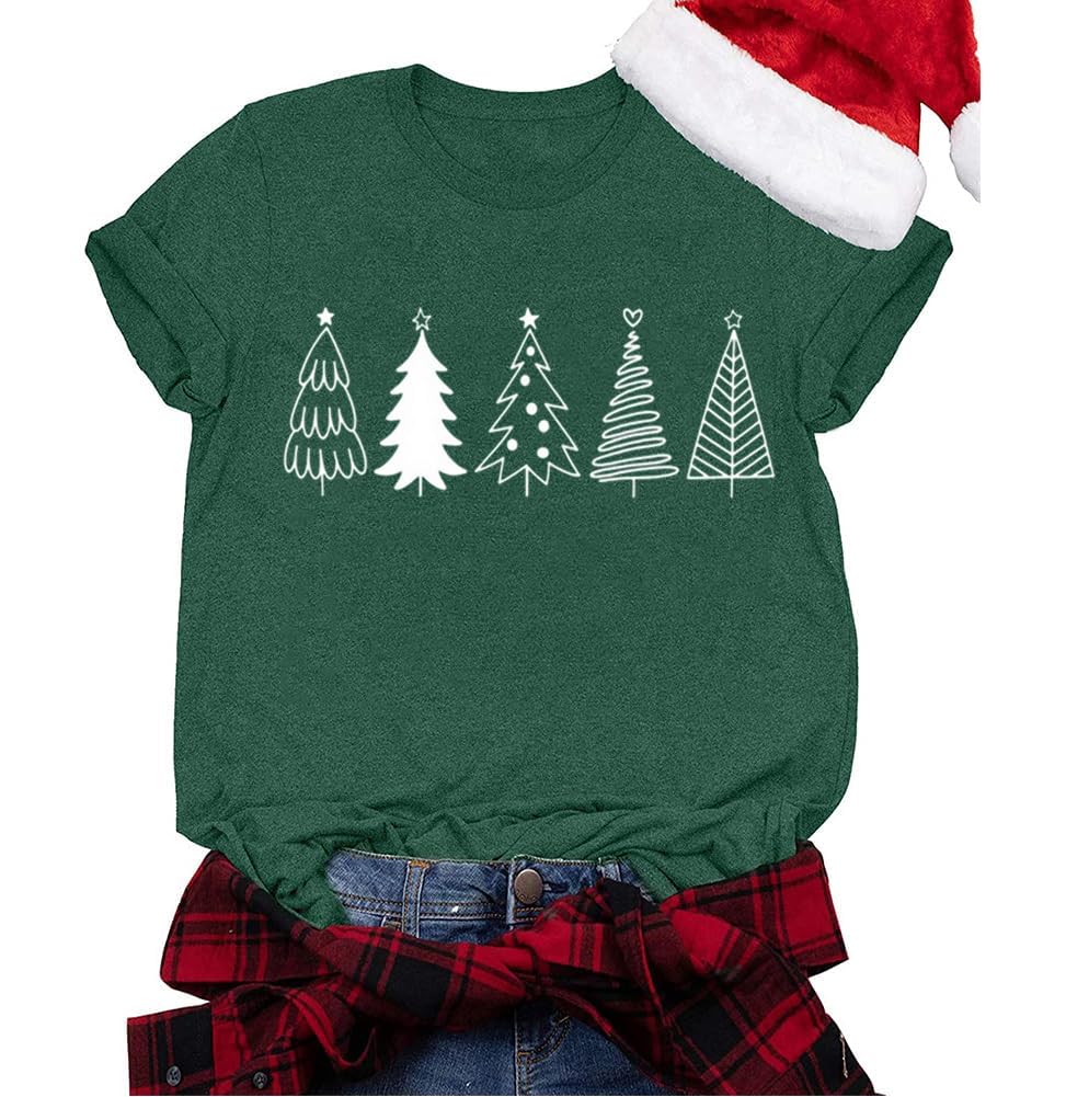 YIUIEREChristmas Tree Shirt for Women Merry Christmas Graphic T-Shirts Snowman Holiday Tee Xmas Gift Tops
