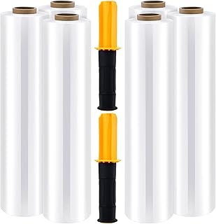 Plastic Wrap Roll with Rolling Handles 15 Inch x 1000 ft Shrink Wrap Roll Clear Stretch Wrap Film Moving Supplies for Pallet Wrap Industrial Self Adhering Packaging Heavy Duty Film (6 Pcs)